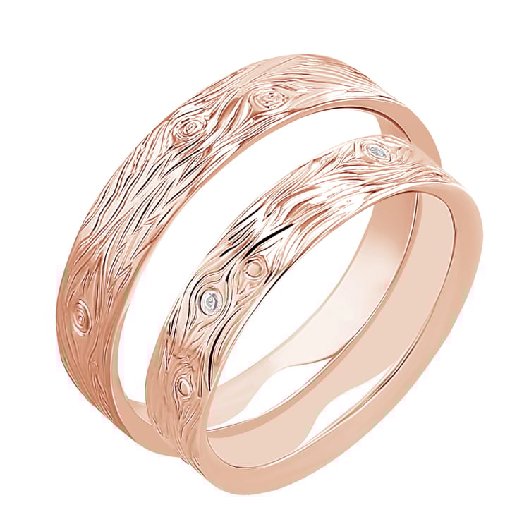 Snubní prsteny s ruční rytinou motivu dřeva a diamanty Dyanna 142073