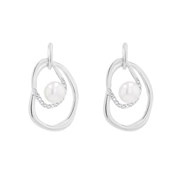 Stříbrné perlové náušnice s bílými topazy Frina