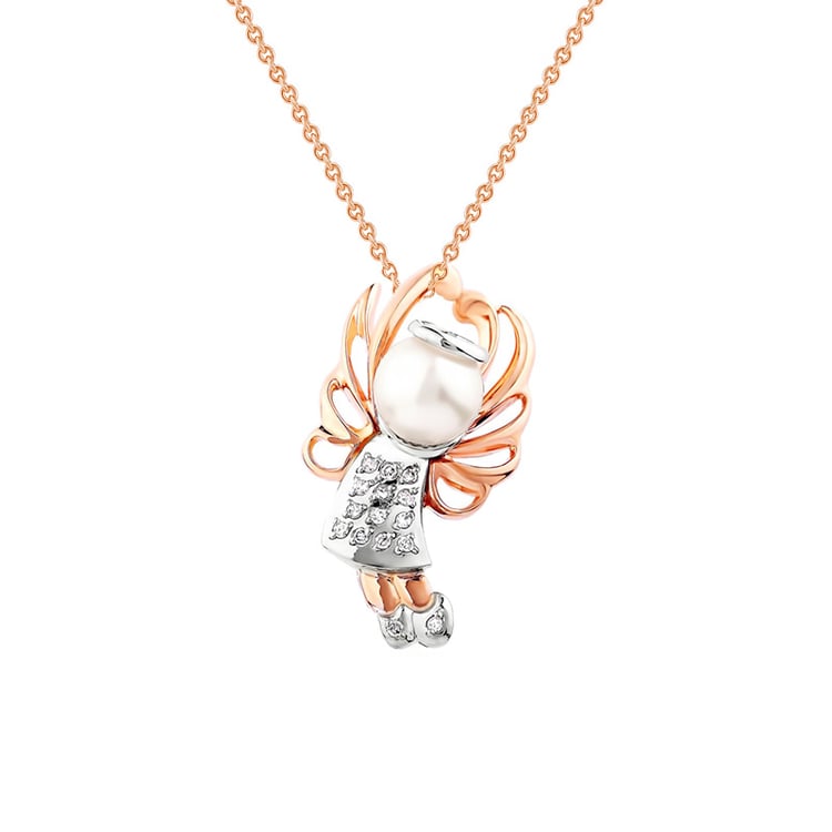 Stříbrný anděl s perlou a lab-grown diamanty Angel 104257