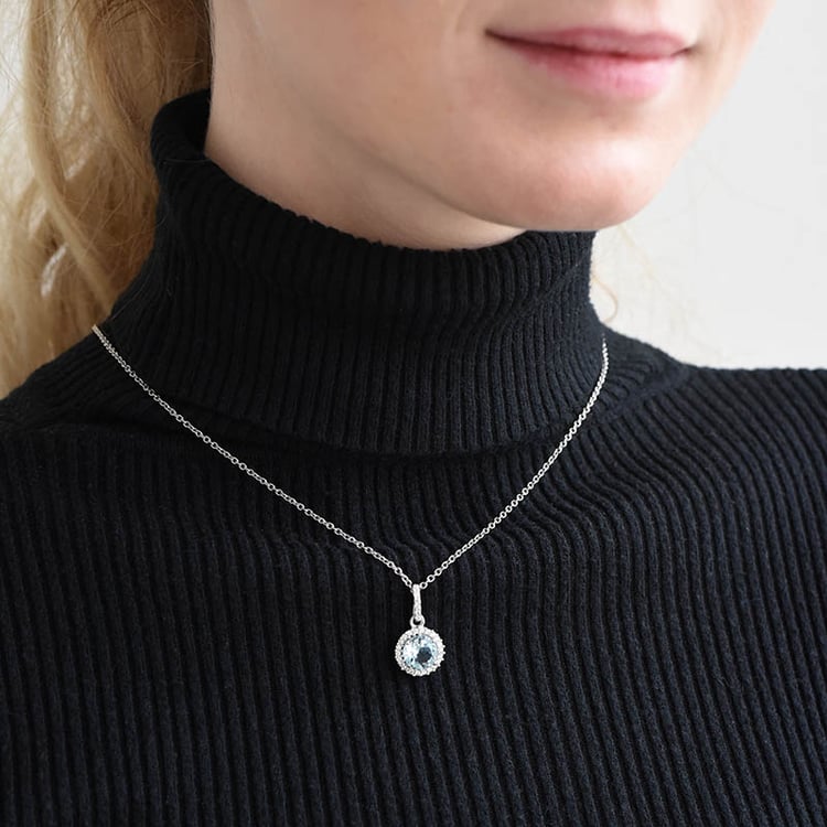 Halo náhrdelník s nebesky modrým topazem 91981