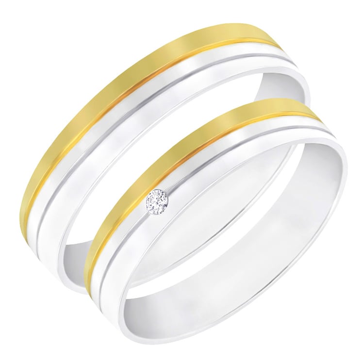 Zlaté dvoubarevné snubní prsteny s diamantem Harbin