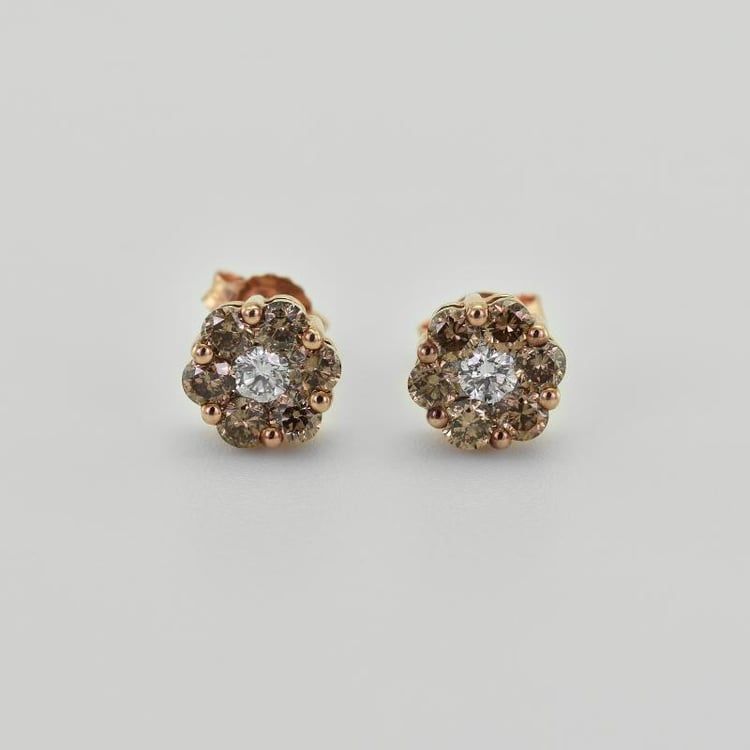 Zlaté diamantové náušnice ve tvaru květinek 42692