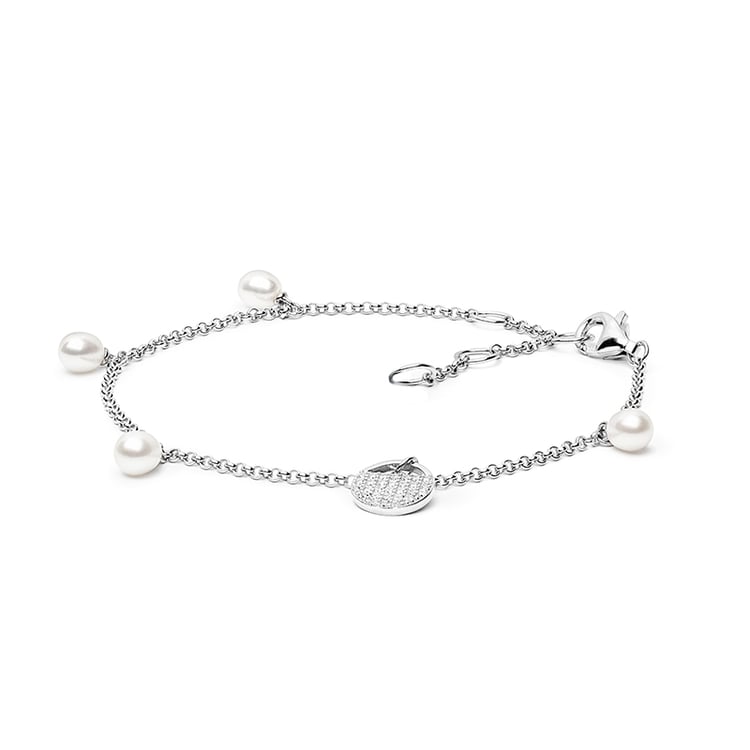 Romantický stříbrný náramek s perlami a zirkony Olivet