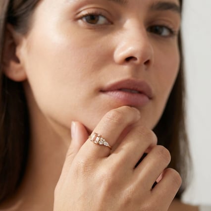 Cluster rozvodový prsten s morganity, diamantem a safírem Frank