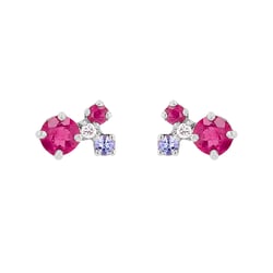 Stříbrné cluster náušnice s turmalínem, tanzanitem, rubínem a diamantem Kerrie