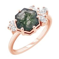 Jedinečný prsten s mechovým achátem a moissanity Anita