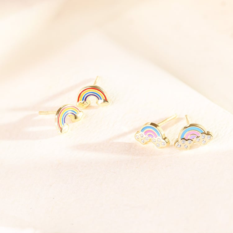 Zlaté dětské náušnice ve tvaru duhy Holly 164376