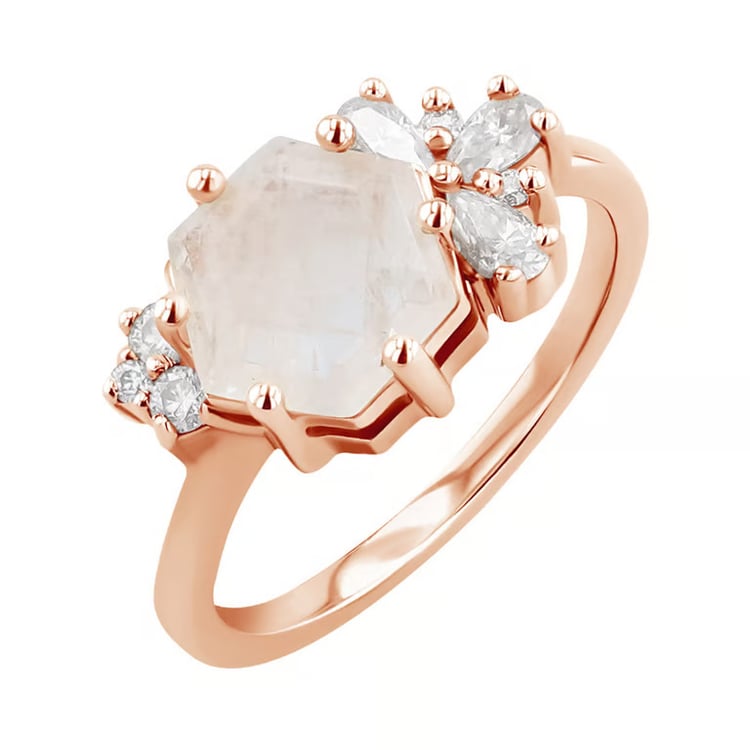 Rozvodový prsten s měsíčním kamenem a moissanity Anita 164740