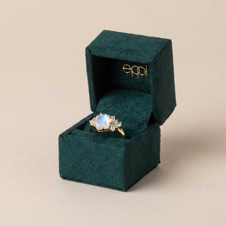 Rozvodový prsten s měsíčním kamenem a moissanity Anita 165149