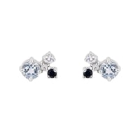 Stříbrné cluster náušnice s akvamarínem, safírem, měsíčním kamenem a diamantem Kerrie