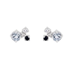 Stříbrné cluster náušnice s akvamarínem, safírem, měsíčním kamenem a diamantem Kerrie