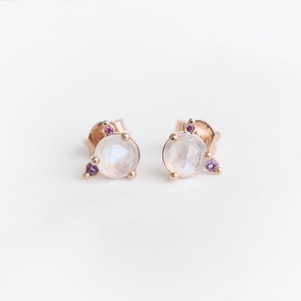Náušnice s měsíčním kamenem, ametystem a safírem Turgay