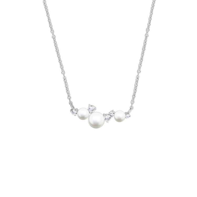 Stříbrný perlový náhrdelník s bílými topazy 163846