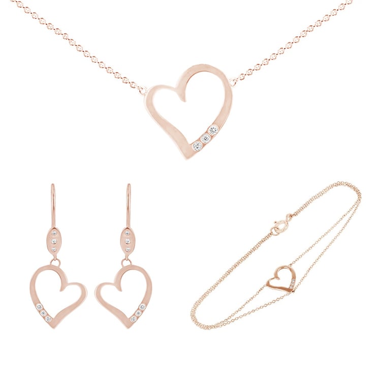 Zlatá kolekce šperků ve tvaru srdce s diamanty Rubio
