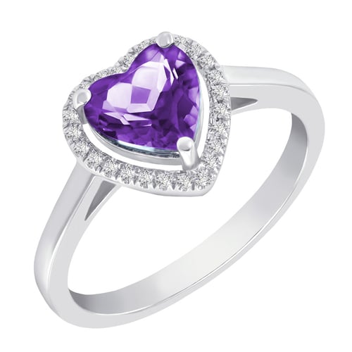 Zlatý prsten s ametystovým srdcem a diamanty Connelly