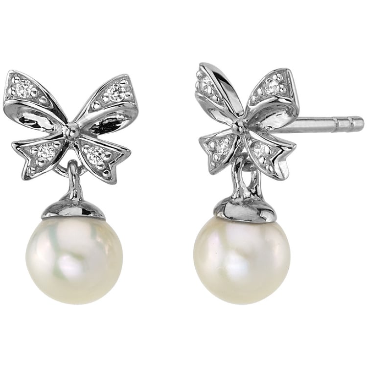 Perlové náušnice se zlatými mašlemi a lab-grown diamanty Pegeen 151950