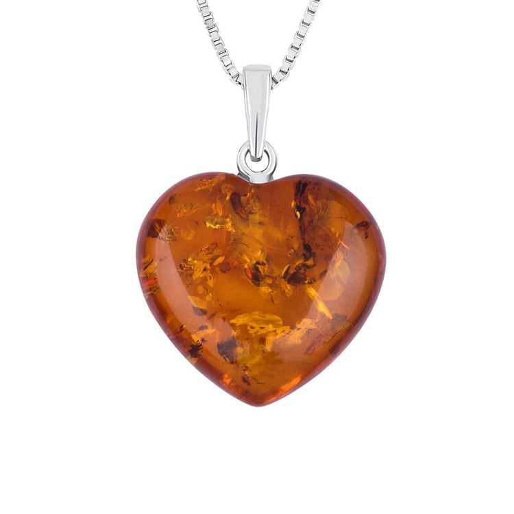 Stříbrný jantarový přívěsek ve tvaru srdce Cuore