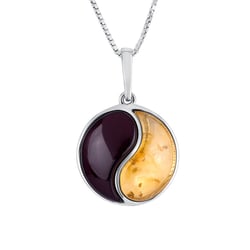 Stříbrný jantarový přívěsek se symbolem Jin Jang