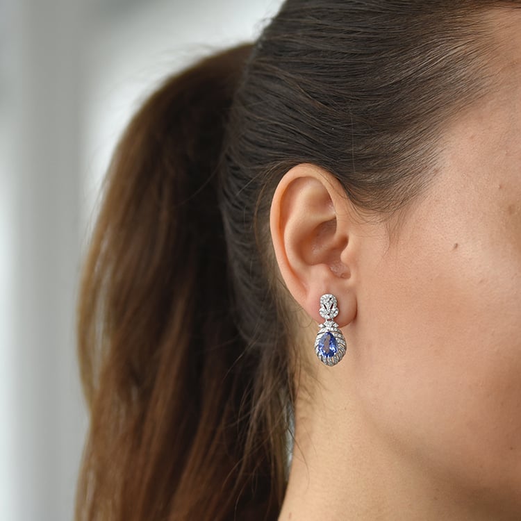 Zlaté náušnice s tanzanity a diamanty 62378