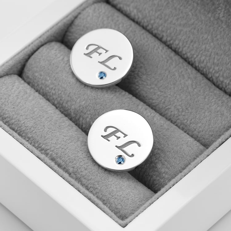 Manžetové knoflíčky s gravírem a modrými diamanty 69808