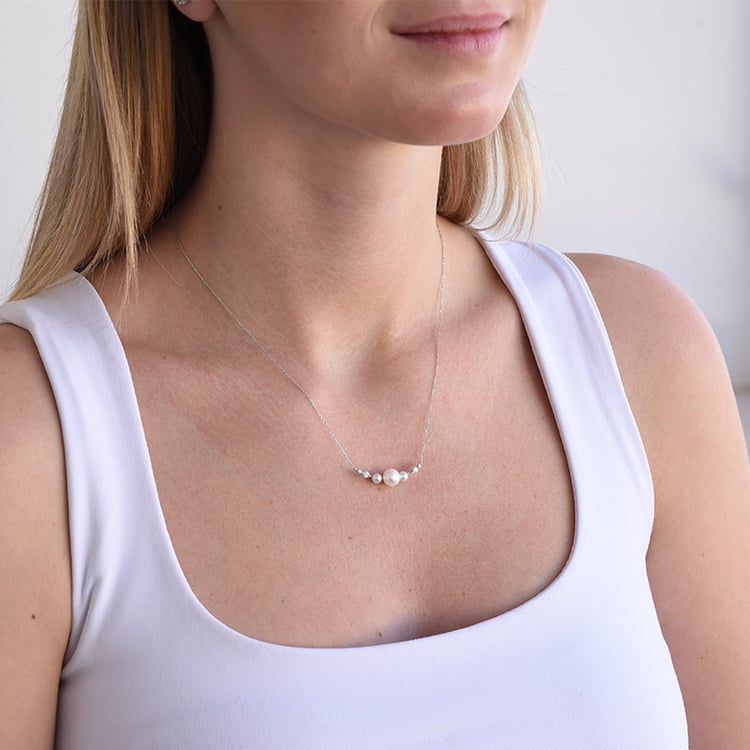 Zlatý perlový náhrdelník s diamanty 87186