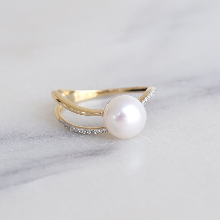 Elegantní prsten s perlou a diamanty 86670