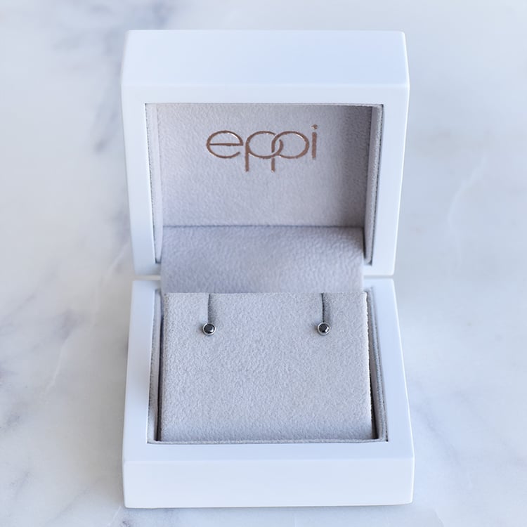 Stříbrné minimalistické bezel náušnice s černými diamanty Tofine 102904