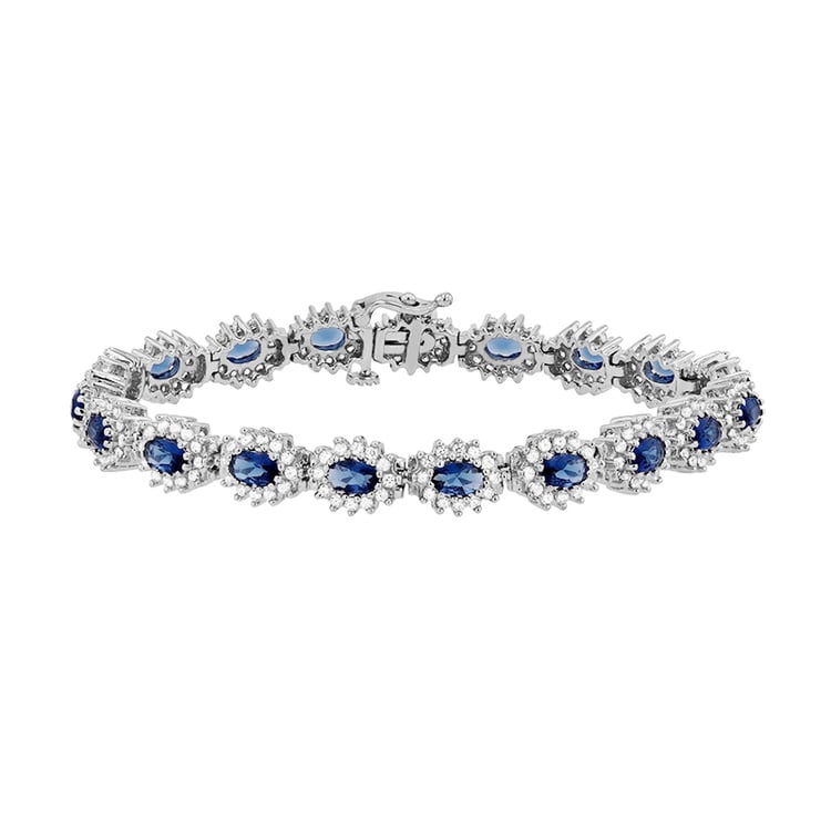 Luxusní náramek se safíry a diamanty z bílého zlata