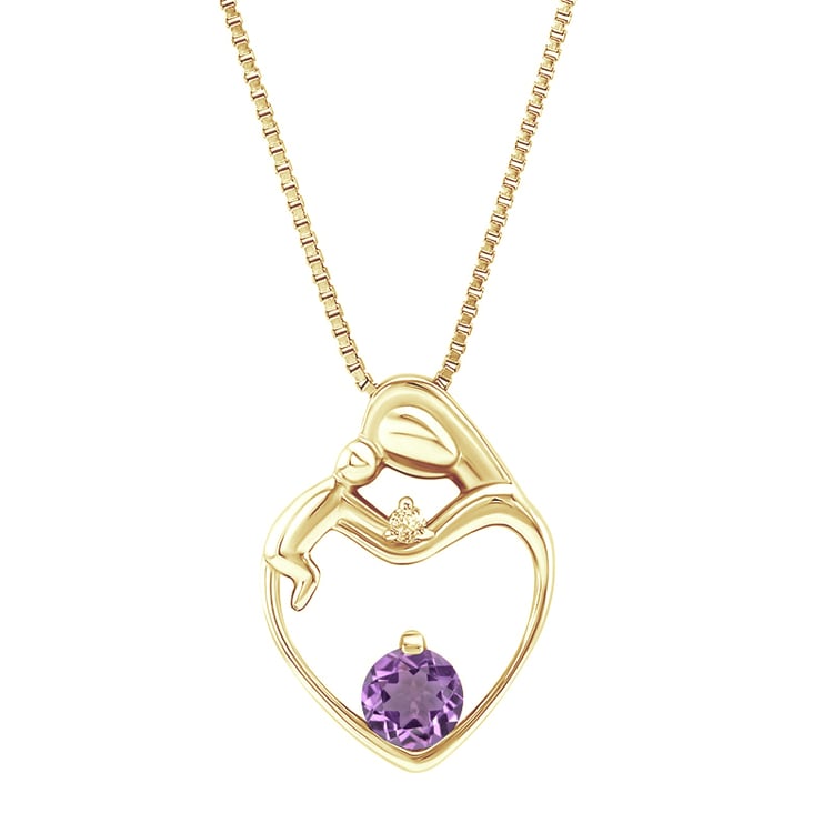 Stříbrný přívěsek matka a dítě s ametystem a diamantem Ella 109181