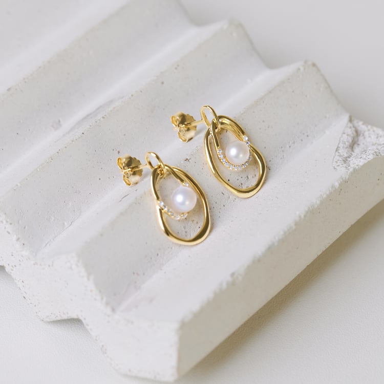 Stříbrné perlové náušnice s bílými topazy Frina 164101