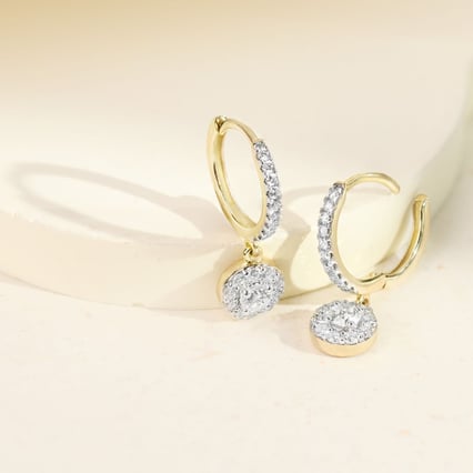 Zlaté kruhové náušnice s 0.13ct přírodním diamantem Madhu