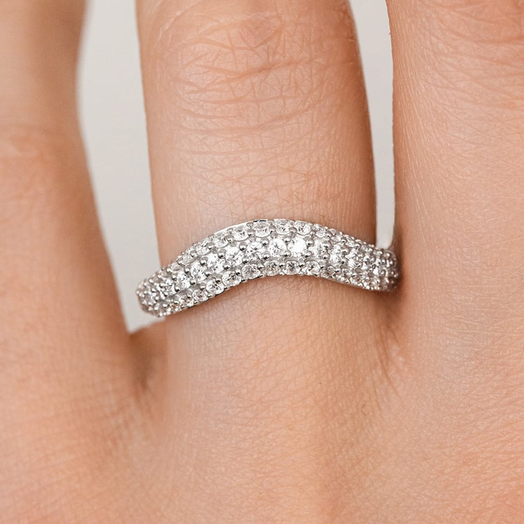 Half eternity zvlněný stříbrný prsten s diamanty Sven 160674