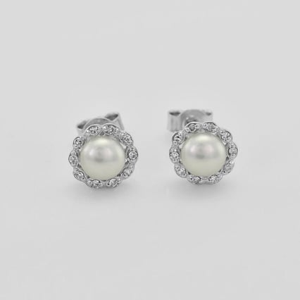 Stříbrná perlová kolekce náušnic a náhrdelníku s diamanty Kamila