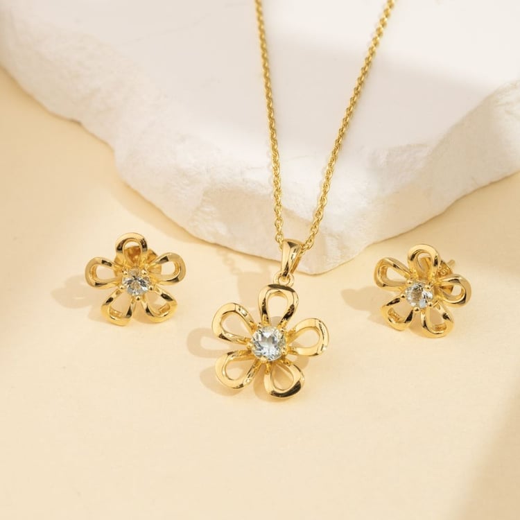 Květinový stříbrný přívěsek s akvamarínem 164409