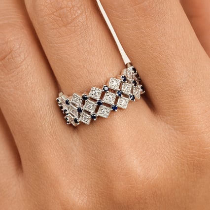 Moderní stříbrný prsten s diamanty a safíry Arnt