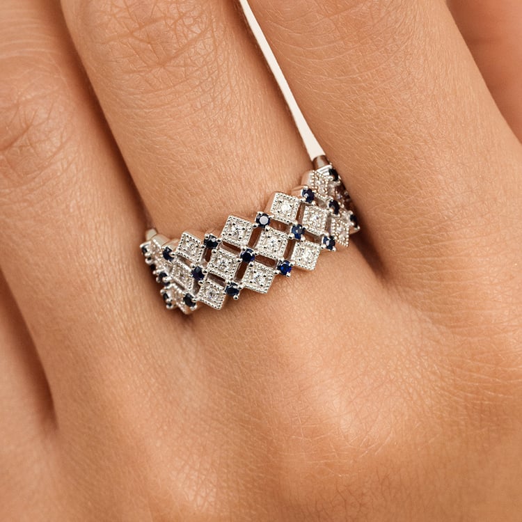 Moderní stříbrný prsten s diamanty a safíry Arnt 162775