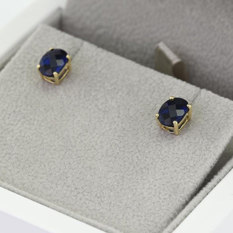 Zlaté náušnice s oválnými safíry 48579