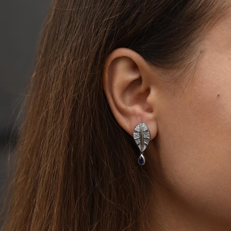 Stříbrné náušnice se safíry a zirkony 50031