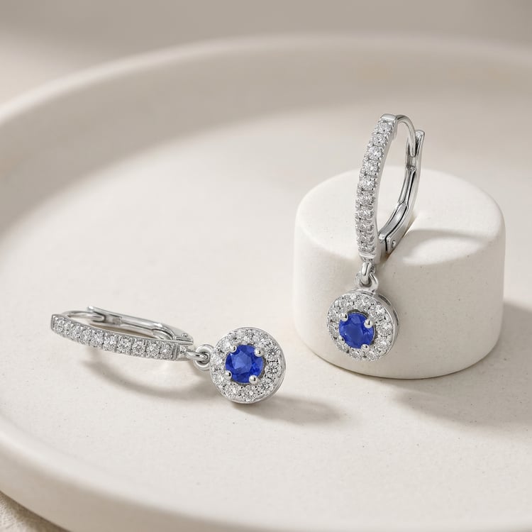 Půvabné stříbrné náušnice s modrými safíry a lab-grown diamanty Donna 169441