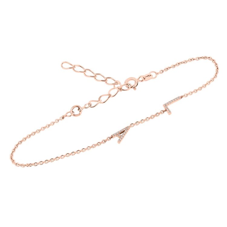 Stříbrný náramek se 2 písmenky a lab-grown diamanty Anika