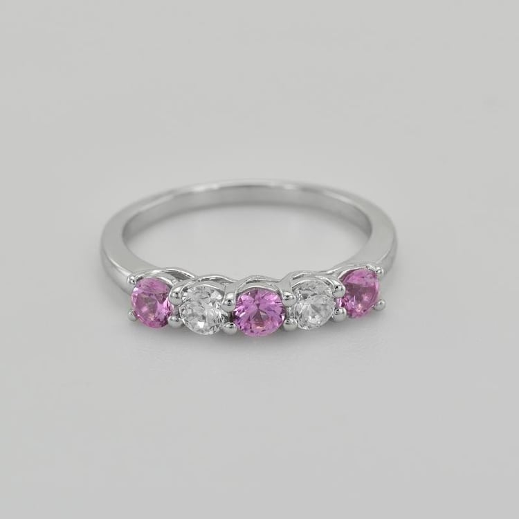 Stříbrný eternity prsten s růžovými safíry 39122