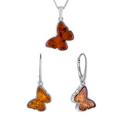 Stříbrná kolekce s jantary ve tvaru motýlků Peteli