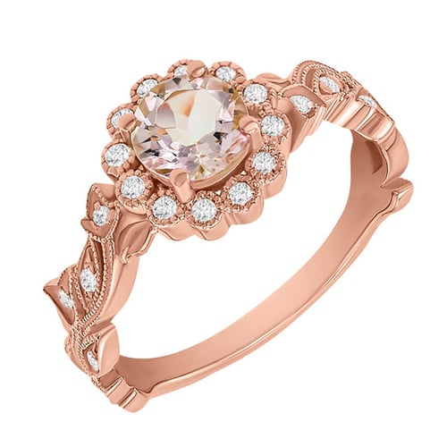 Zásnubní prsten s morganitem a diamanty ve vintage stylu Jyspie