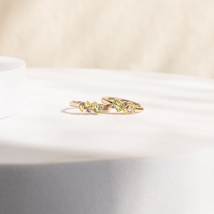 Stříbrné cluster kruhové náušnice s topazy, quartzy a olivíny Limone 142869