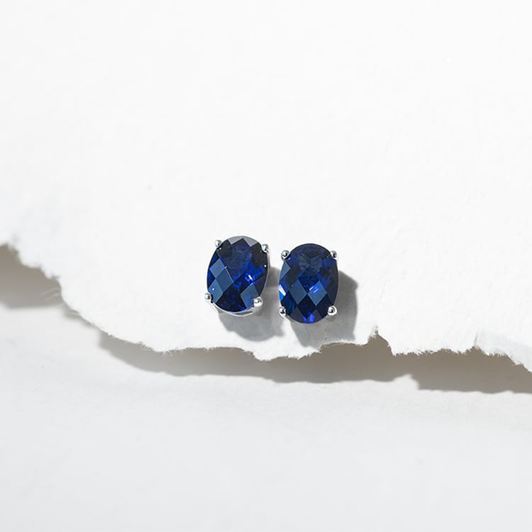 Zlaté náušnice s oválnými safíry Qati 128267