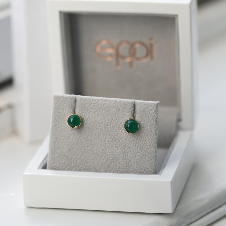 Zlaté náušnice s cabochon onyxy 50052