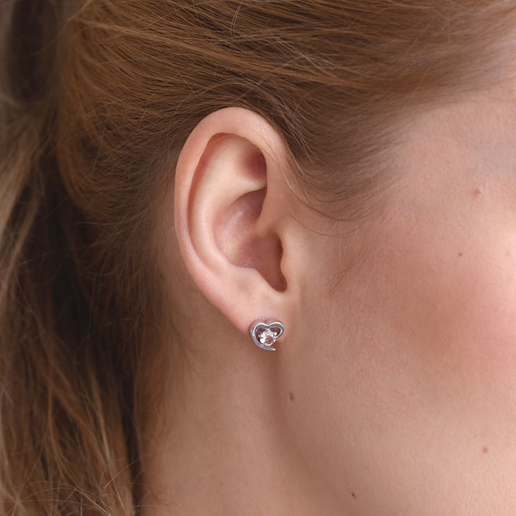 Stříbrné náušnice ve tvaru srdce s morganity 59119