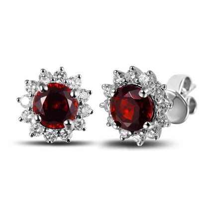 Zlaté diamantové náušnice s granáty Walvia