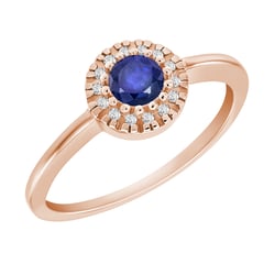 Zlatý prsten s centrálním safírem obklopeným diamanty Tafne