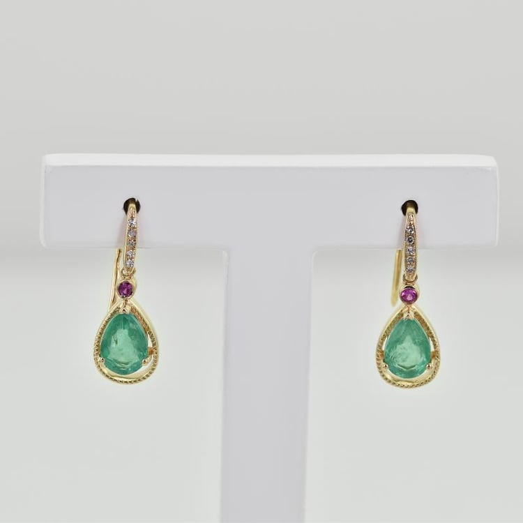 Visací náušnice se smaragdy a rubíny 8542